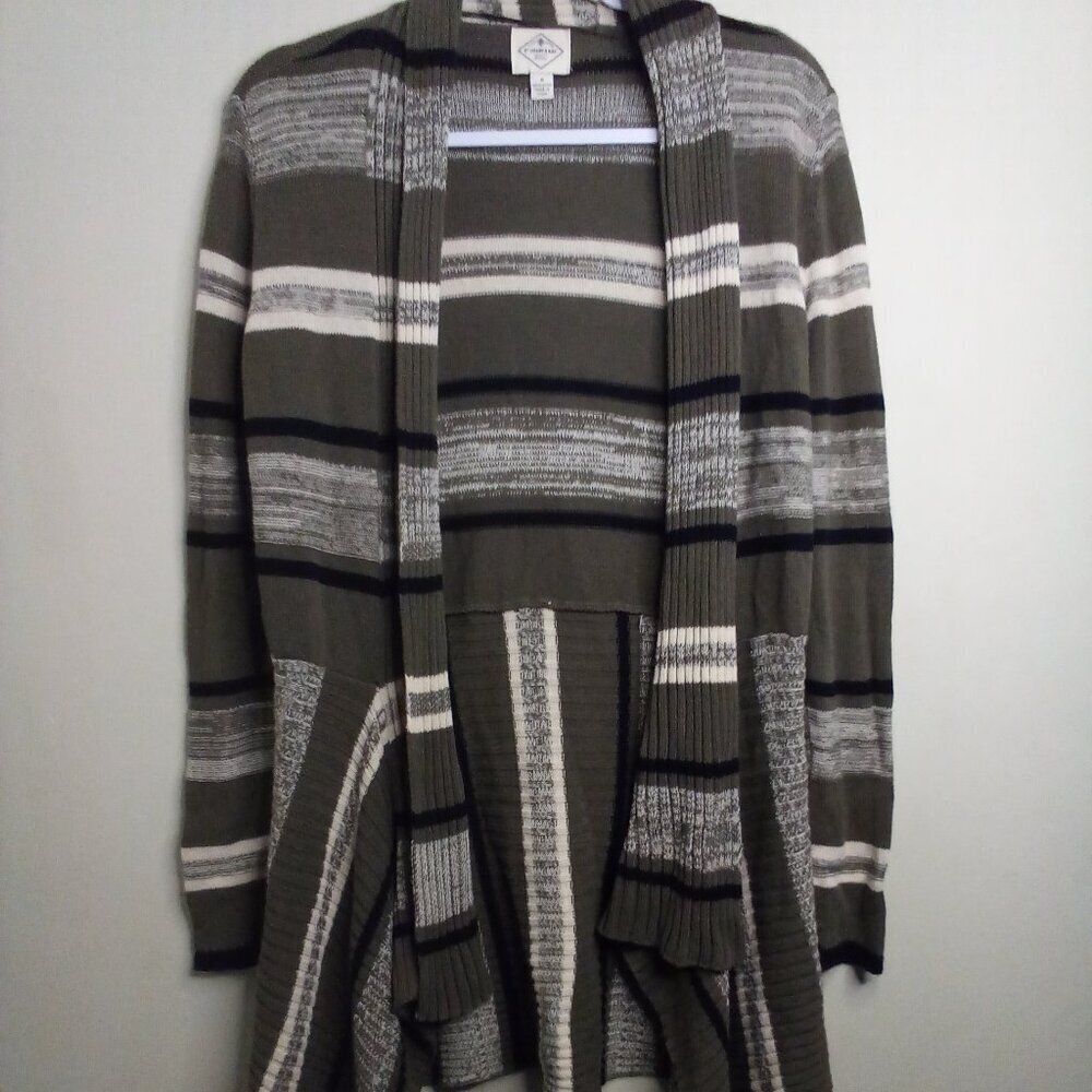 St. John's Bay Cardigan Women S Open Front Long Sleeve 100% Cotton Stripe